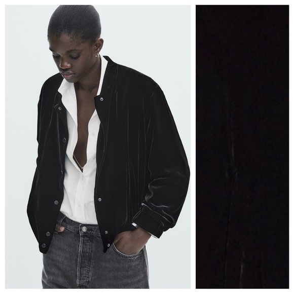 NWT. Massimo Dutti Black Velvet Bomber Jacket. Size S. - Picture 1 of 9